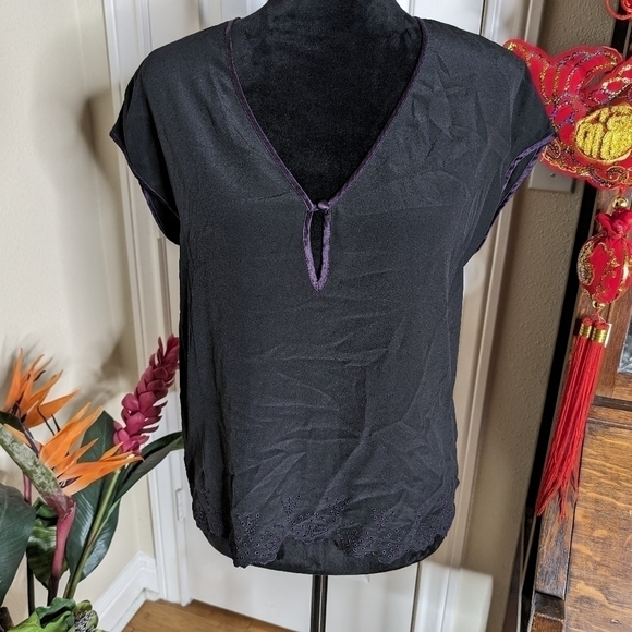 Zadig & Voltaire Black Blouse with Purple Trim - Picture 1 of 5